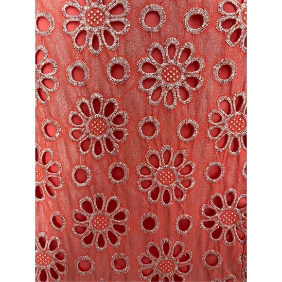 Anthropologie Maeve Coralshine Metallic Eyelet‎ Floral A-Line Sleeveless Dress - Picture 4 of 9